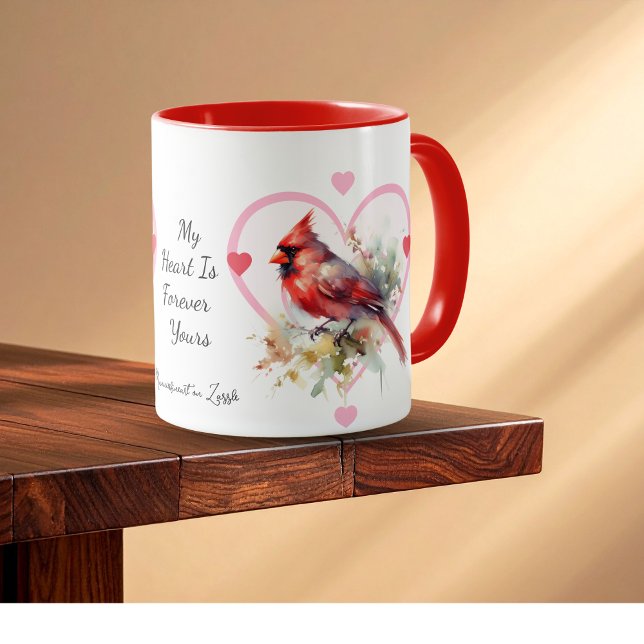  Heart  'Forever' Red Cardinal Heart Personalize Mugg (Customize the Script.)