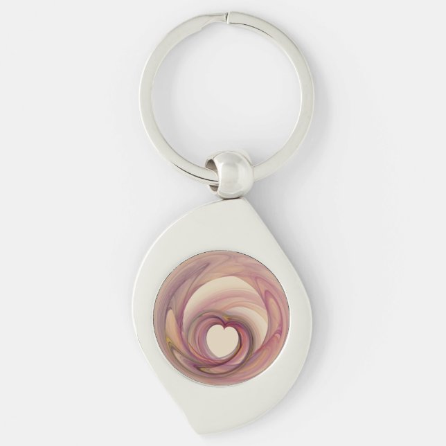 Heart Fractal metall Swirl Silverfärgad Nyckelring (Framsidan)