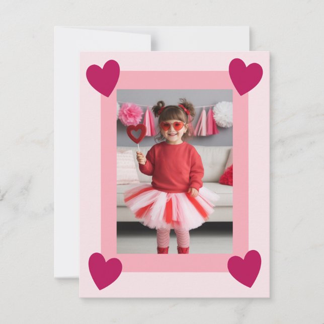 Heart Frame Kid Photo Valentine Card, Child School Anteckningskort (Framsida)