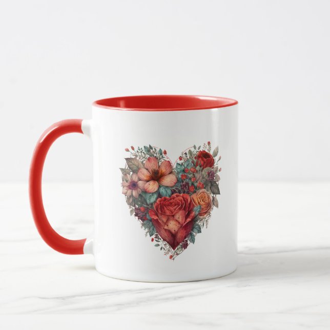Heart Full of Flowers Vintage Valentine Mugg (Vänster)