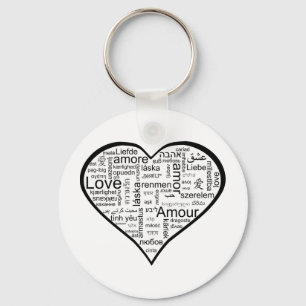 Heart full of Love in Different Languages Nyckelring
