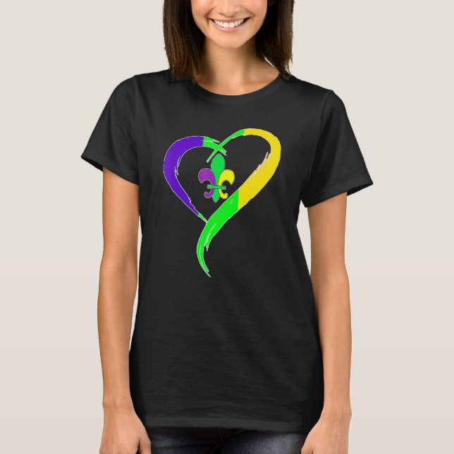 Heart Funny Fleur De Lis Cute Mardi Gras Women T Shirt (Framsida)
