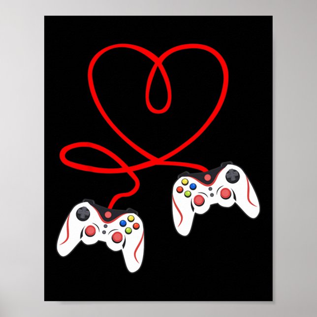 Heart Game Controllers Video Gamers Gaming Valenti Poster (Framsidan)