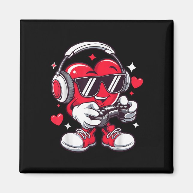 Heart Gamer Funny Valentines day Video Games Manar Magnet (Framsidan)