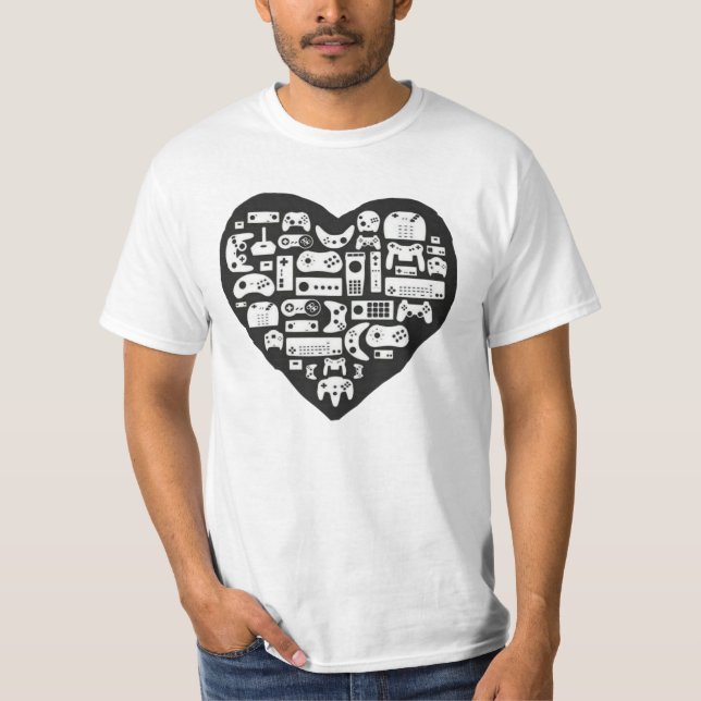 Heart Gamer Valentines day Cute Video-match T-Shir T Shirt (Framsida)
