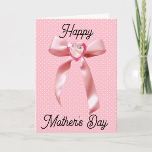Heart Gem Rosa Coquette Bow Lycklig Mors dag Kort