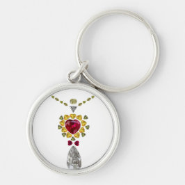 Heart Gemstone Art Rund Silverfärgad Nyckelring
