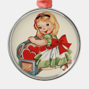 Heart Girl Child Retro Cute Children Julgransprydnad Metall