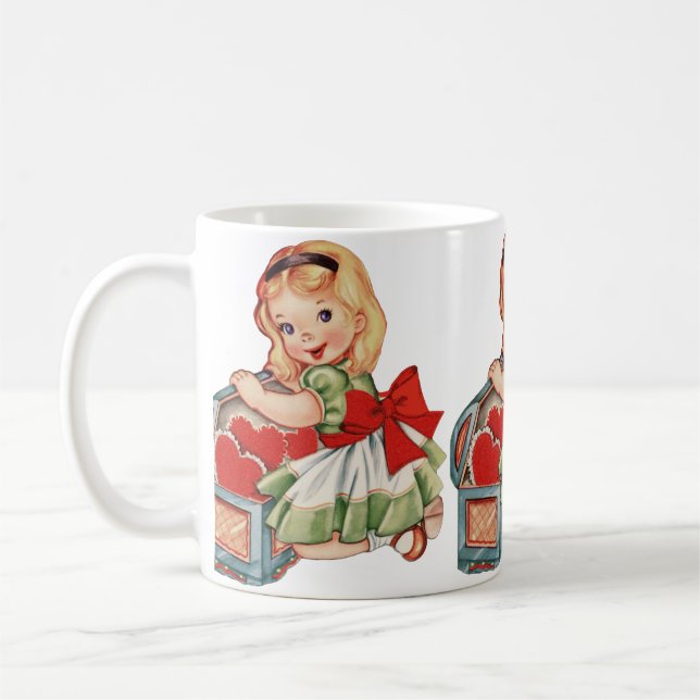 Heart Girl Child Retro Cute Children Kaffemugg (Vänster)