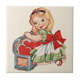 Heart Girl Child Retro Cute Children Kakelplatta