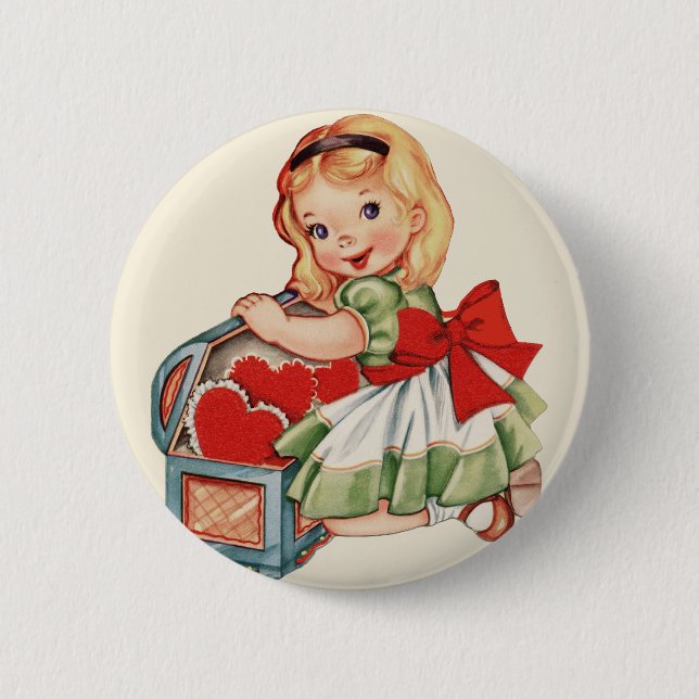 Heart Girl Child Retro Cute Children Knapp (Framsida)