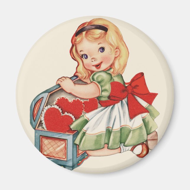 Heart Girl Child Retro Cute Children Magnet (Framsidan)