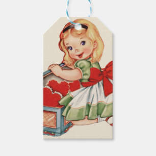 Heart Girl Child Retro Cute Children Presentetikett