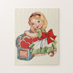Heart Girl Child Retro Cute Children Pussel