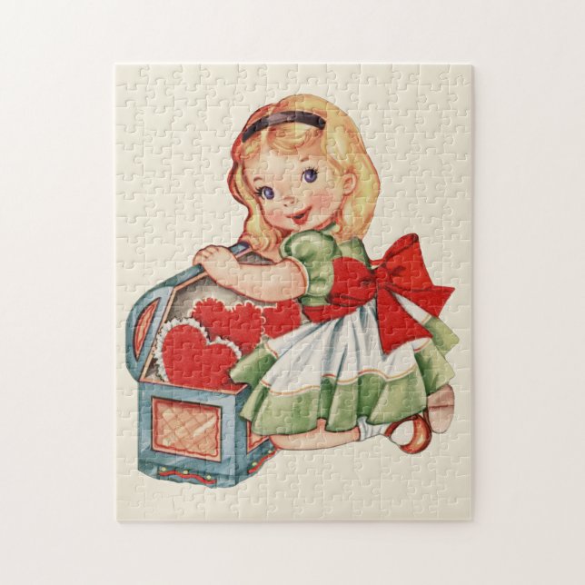 Heart Girl Child Retro Cute Children Pussel (Vertikal)