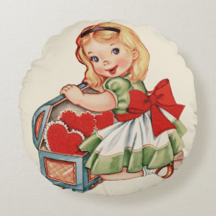 Heart Girl Child Retro Cute Children Rund Kudde