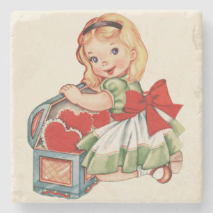 Heart Girl Child Retro Cute Children Stenunderlägg