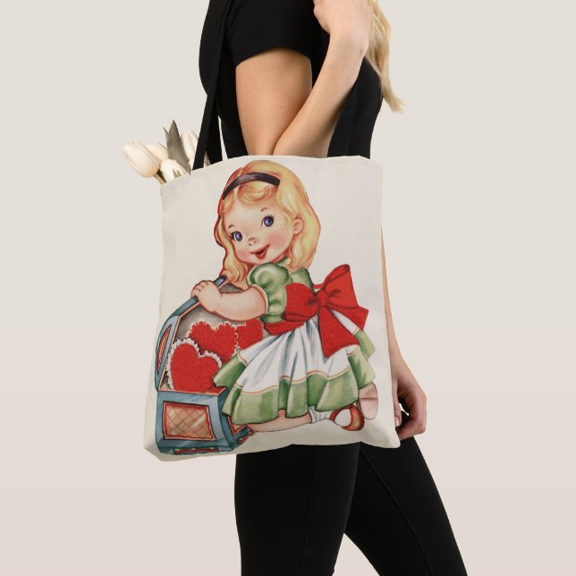 Heart Girl Child Retro Cute Children Tygkasse (Närbild)