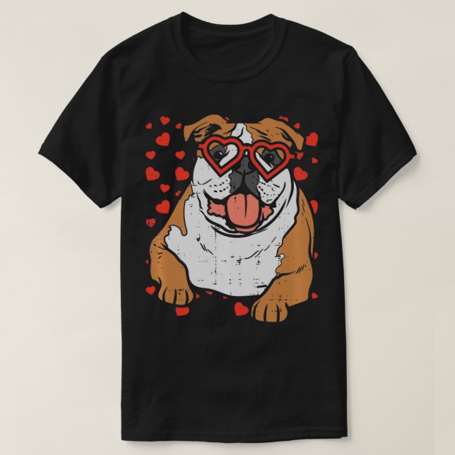 Heart Glasses English Bulldog Cute Valentines Day  T Shirt (Design framsida)