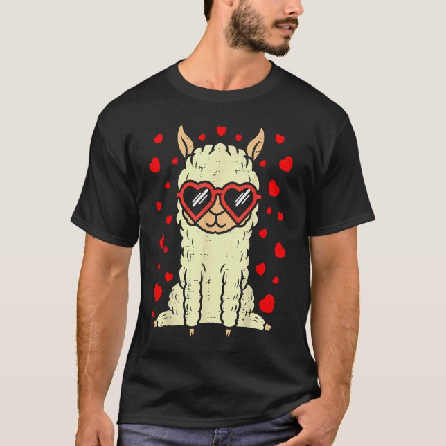 Heart Glasses Llama Cute Alpaca Valentines Day Ani T Shirt (Framsida)