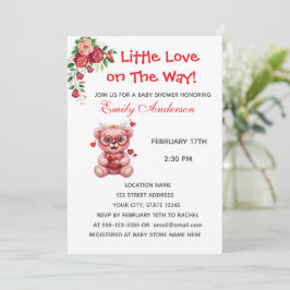 Heart Glasses Teddy Bear Pink Baby Shower Invite