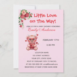Heart Glasses Teddy Bear Pink Baby Shower Invite