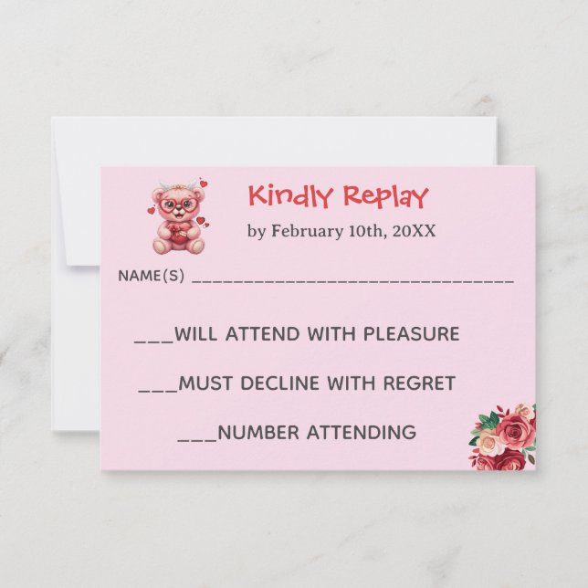 Heart Glasses Teddy Bear Pink Baby Shower  OSA Kort (Framsida)