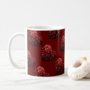 Heart glitter sparkler mönster mörk röd Valentines Kaffemugg