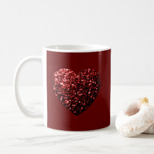 Heart glitter sparkler mörk röda Valentineser Kaffemugg