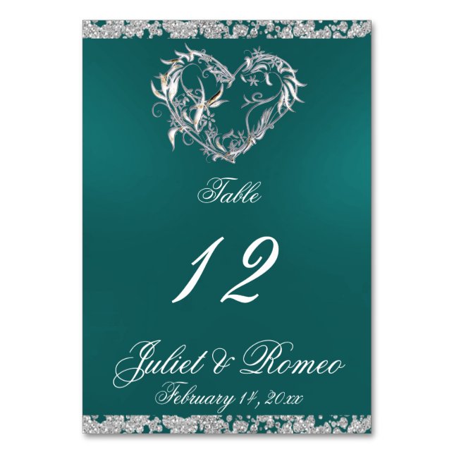 Heart & Glitter - Teal Bordsnummer (Framsidan)