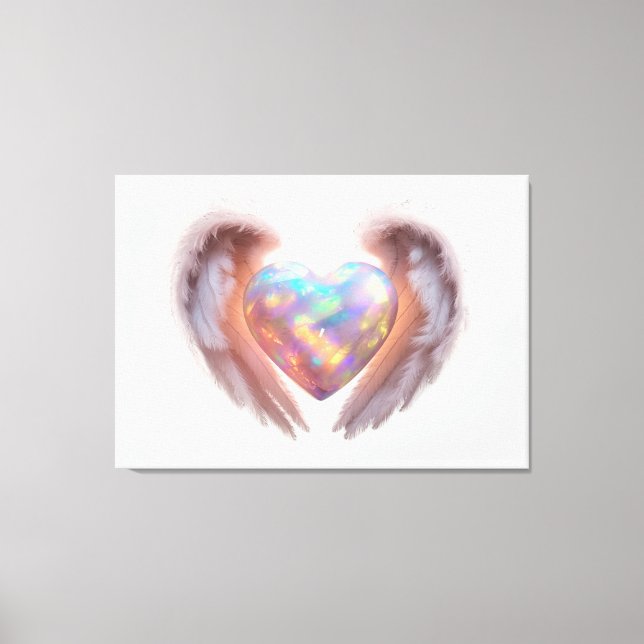*~* Heart Glowing Angel Vingar AP78 Opal Canvastryck (Framsida)