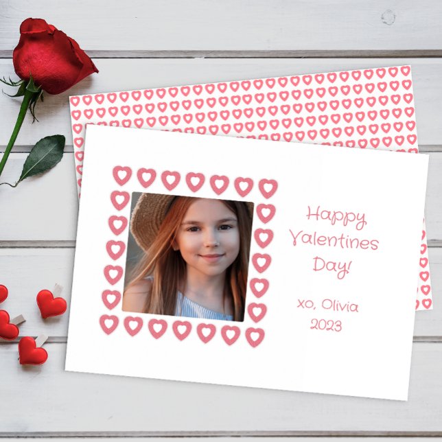 Heart Gräns Photo Classroom Valentine-kort Anteckningskort (simple hearts valentine )