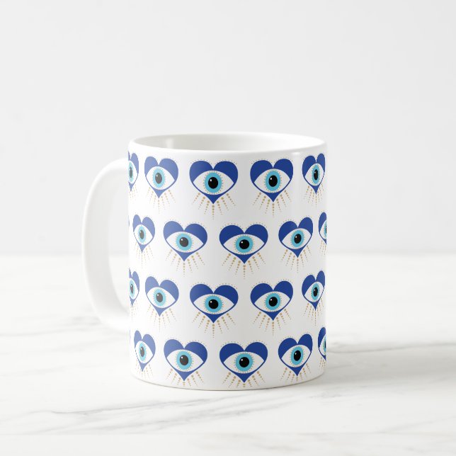 Heart Grekiska Evil Öga Kaffemugg (Framsida vänster)