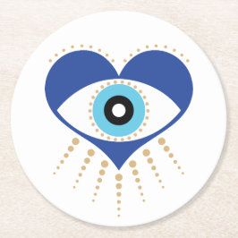 Heart Grekiska Evil Öga Underlägg Papper Rund