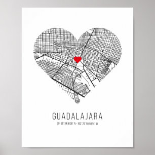 Heart Guadalajara City Karta (Mexiko) Poster