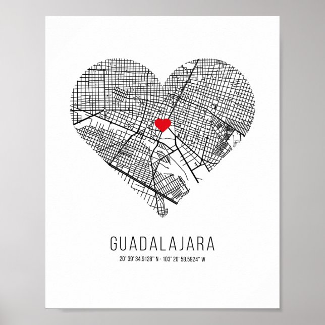 Heart Guadalajara City Karta (Mexiko) Poster (Framsidan)