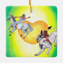Heart Gud rider Lioness Goddes rider på Unicorn Julgransprydnad Keramik