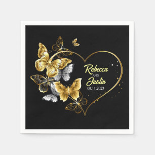 Heart Guld Butterflies Black Modern Boho Pappersservett
