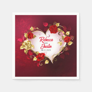 Heart Guld Red Blommigt Modern Boho Pappersservett