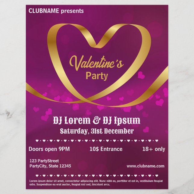 Heart Guld Ribbon Lila Valentine's Party Flyer (Framsidan)