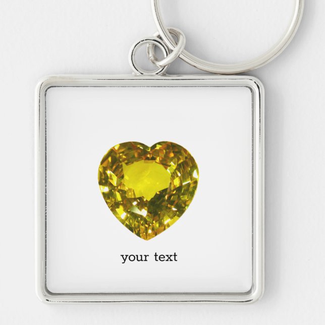 Heart Gult Gemstone Fyrkantig Silverfärgad Nyckelring (Framsidan)