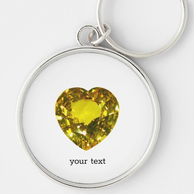 Heart Gult Gemstone Rund Silverfärgad Nyckelring (Framsidan)