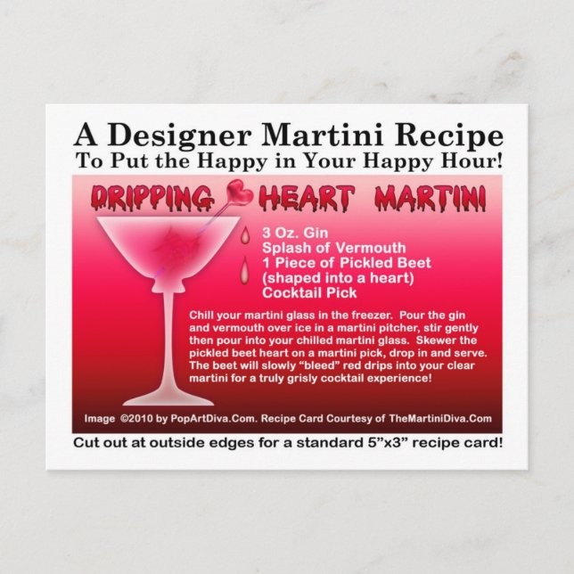 Heart Halloween Martini Recipe-vykort Vykort (Framsida)