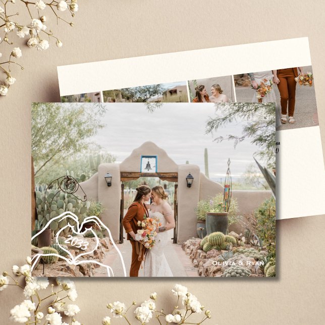 Heart Händer Anpassningsbar 5 Foto Trendig nr efte Julkort (Heart Hands Custom 5 Photo Trendy No Last Name Holiday Card)