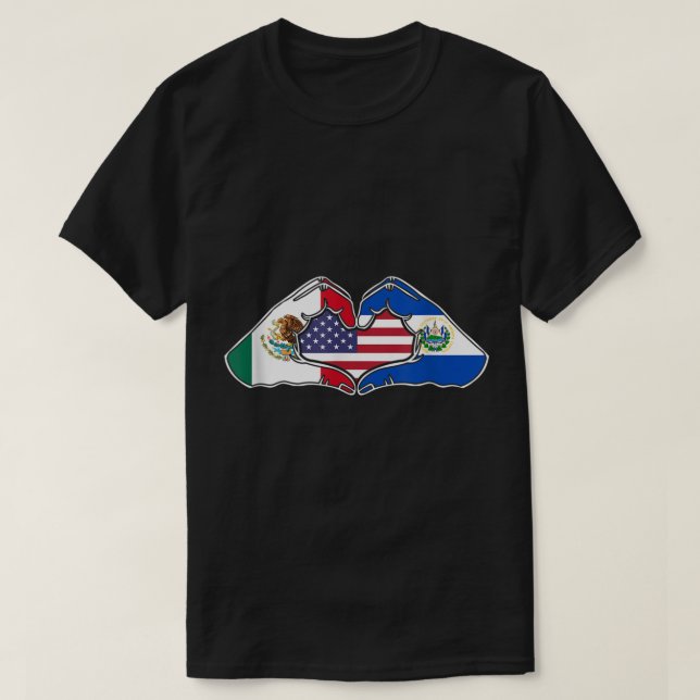 Heart händer Mexiko, El Salvador och USA. T Shirt (Design framsida)