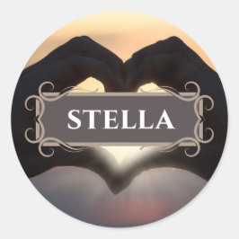 Heart Händer Namn-etikett Runt Klistermärke