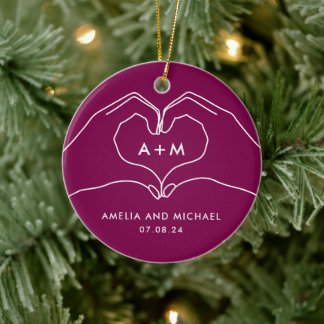 Heart Hands Couple Engagement Newlywed Julgransprydnad Keramik