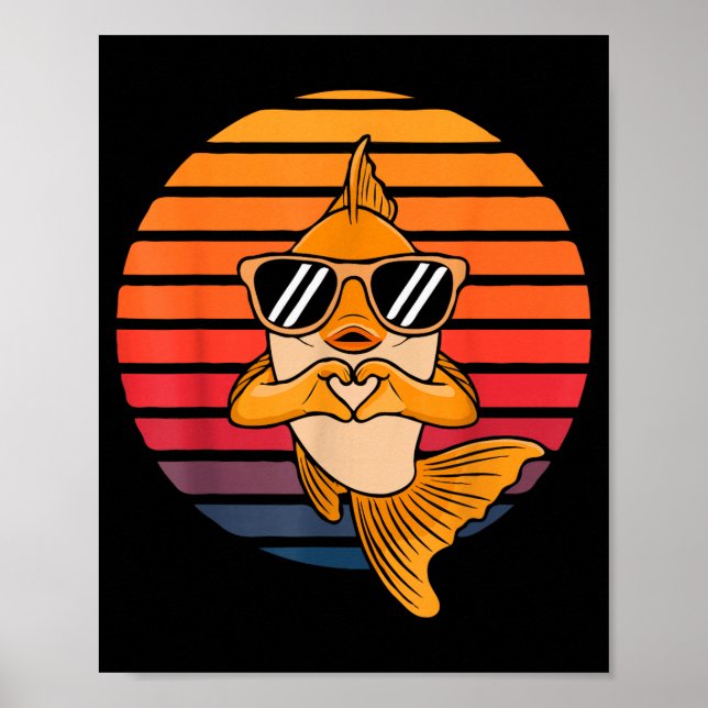 Heart Hands Funny Retro Goldfish Lover Sungles Mak Poster (Framsidan)
