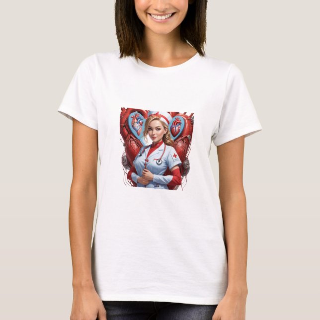 Heart & Healing – Nurse with Anatomical Heart  T Shirt (Framsida)