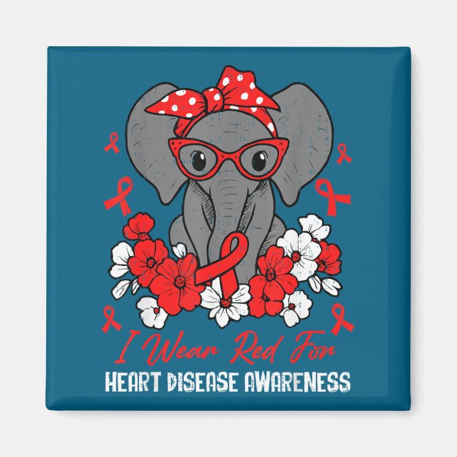 Heart Health Elephant Red Ribbon Heart Disease Awa Magnet (Framsidan)